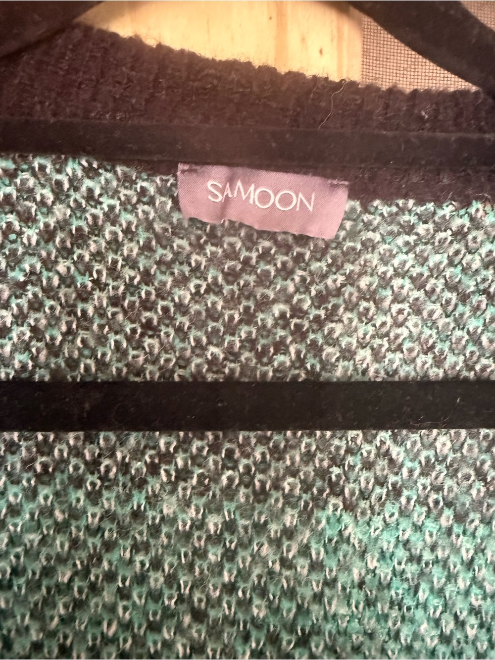 SAMOON Black & Teal Open-Front Plaid Cardigan - Picture 4 of 4
